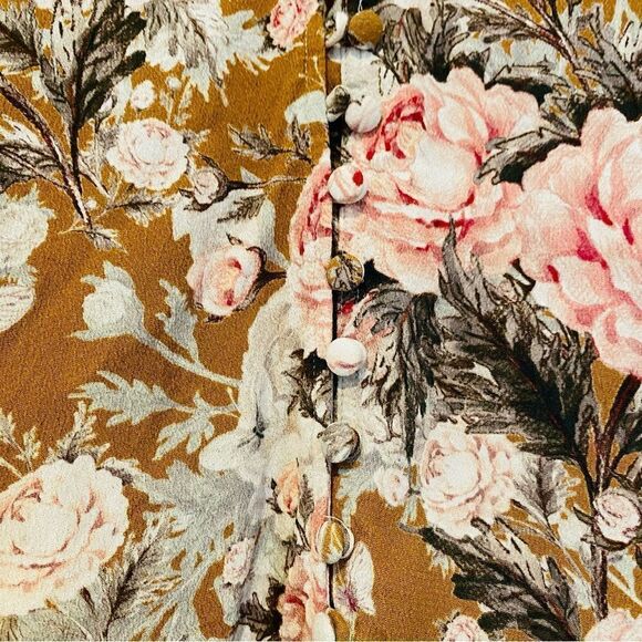 Soft Surroundings Brown Floral Button Tie Front Blouse Size Small - Picture 2 of 6
